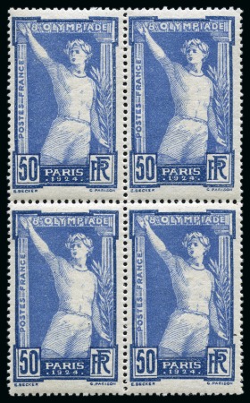 Stamp of Olympics » 1924 Paris » Issued Stamps and Varieties 1924 Olympic issue collection with study of plate flaws/varieties, incl. set in mint nh blocks of four