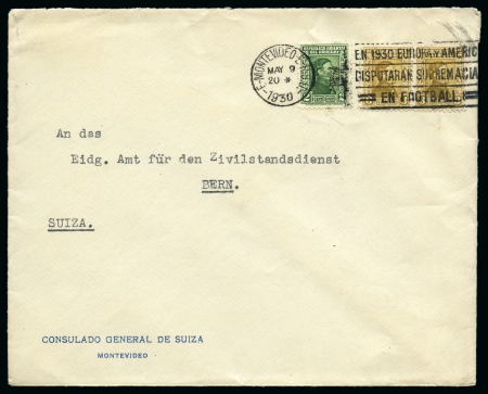 Stamp of Thematics » Sport and Games » Football 1930 WORLD CUP: 1930 (May 9) Envelope with stamps tied by "EN 1930 EUROPA Y AMERICA DISPUTARA SUPREMACIAS EN FOOTBALL" slogan cancel