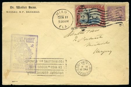 Stamp of Thematics » Sport and Games » Football 1930 World Cup: 1930 First Flight Airmail Canal Zone-Uruguay, "CONGREGARA EN 1930 A TODOS LOS FOOTBALLERS DEL MUNDO" slogan arrival cancel