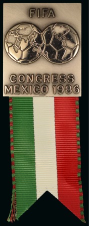 Stamp of Thematics » Sport and Games » Football 1986 FIFA CONGRESS in Mexico official badge with ribbon