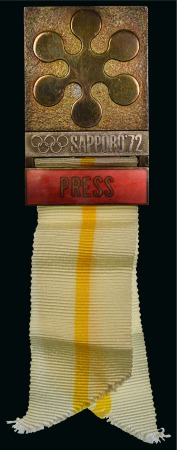 Stamp of Olympics » 1972 Sapporo 1972 Sapporo official Press badge with white and yellow striped ribbon