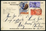 Stamp of Thematics » Sport and Games » Football 1934 World Cup official postcard with 1934 World Cup 20c & 50c plus the official vignette all tied by Roma Ferrovia 5.6.34 cds