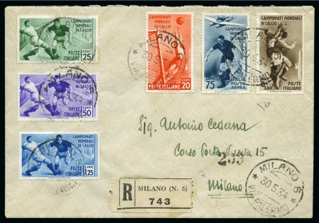 Stamp of Thematics » Sport and Games » Football 1934 World Cup normal set of 5 and airmail 75c on envelope