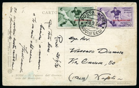 Stamp of Thematics » Sport and Games » Football 1934 World Cup Aegean Islands 50c and 25c on postcard