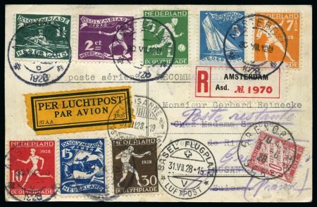 Stamp of Olympics » 1928 Amsterdam » Issued Stamps, Covers and Cancellations DURING THE GAMES: 1928 (July 30) Official poster postcard sent registered to Switzerland with the complete 1928 Olympics set of 8