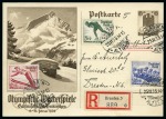 Stamp of Olympics » 1936 Garmisch-Partenkirchen 1936 Garmisch 6+4pf postal stationery card uprated with the Winter Olympics set of 3 tied by FIRST DAY OF ISSUE Dresden 25.11.35 cds