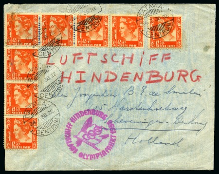 Stamp of Olympics » 1936 Berlin » 1936 Hindenburg Olympic Flight 1936 Hindenburg group of 4 covers, incl. Netherlands Indies cover, Switzerland Olympic postcard and two Germany covers
