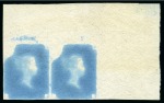 Stamp of Great Britain » Line Engraved Essays, Plate Proofs, Colour Trials and Reprints 1840 1d Rainbow trial, state 3, in deep blue on stout white wove paper with a distinct ivory head on reverse