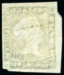 Stamp of Mauritius » 1848-59 Post Paid Issue » Worn Impressions (SG 16-22) 1848-59 Post Paid 2d blue, worn impression, position 10, used, bottom left corner sheet marginal with pre-printing paper folds