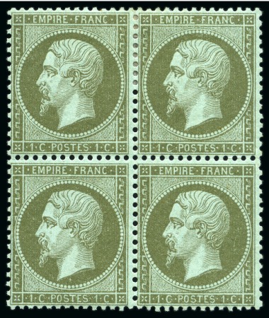 Stamp of France » Empire 1853-1862 1862, Empire dentelé 1c en bloc de 4 neuf