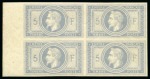 Stamp of France » Empire Lauré 1863-1870 1869 5F Empire violet-gris non dentelé en bloc de 4