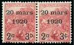 Stamp of Colonies françaises » Monaco 1920, Mariage de la Princesse Charlotte les 3 valeurs avec la variété deuxième C renversé 