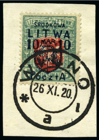 Stamp of Lithuania 1920 Provisionals, complete overprinted set each tied by Wilno 1920 cds