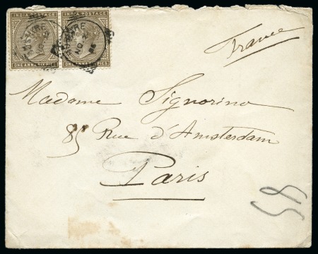 Stamp of Persia » Indian Postal Agencies in Persia Bushire: 1885 Envelope franked with India QV 1a pair