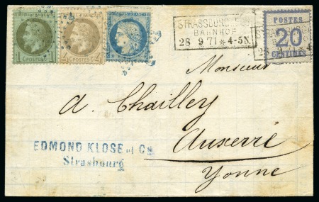 Stamp of France » Alsace-Lorraine 1871, Lettre tricolore du 28 Septembre Strasbourg (cachet allemand de gare)