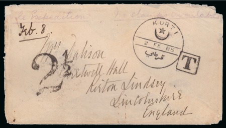 Stamp of Egypt » Egyptian Post Offices Abroad » Territorial Offices » Korti (Sudan) 1885 (2.2) Stampless Officer’s cover from Korti to Kirton Lindsay, England, marked ‘Nile Expedition. No stamps available’