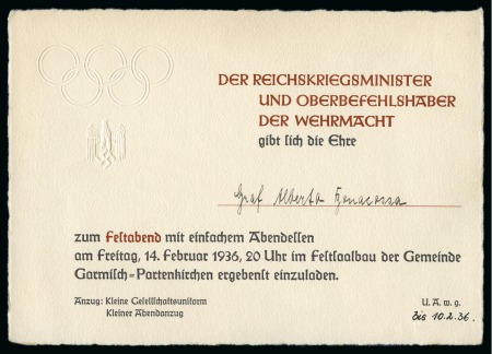 Stamp of Olympics » 1936 Garmisch-Partenkirchen 1936 Garmisch official invitation to an evening event