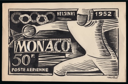 Stamp of Olympics » 1952 Helsinki 1952 Helsinki group of three Monaco unadopted handpainted essays by Molné