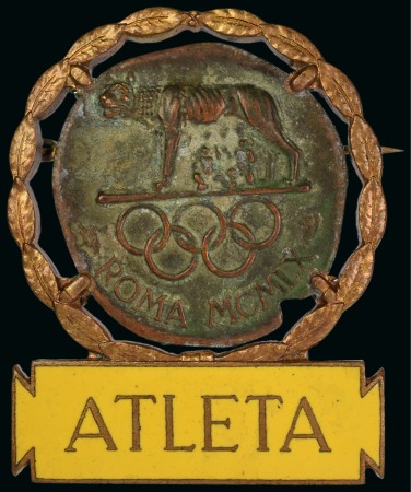 Stamp of Olympics » 1960 Rome 1960 Rome athletes' participation badge for Fencing with yellow bar and "ATLETA"