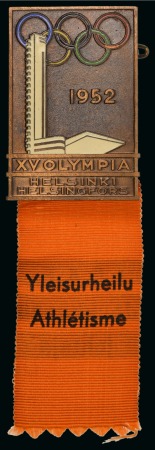 Stamp of Olympics » 1952 Helsinki 1952 Helsinki athletes' participation badge with orange ribbon