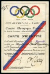 Stamp of Olympics » 1924 Paris » Memorabilia 1924 Paris official identity card issued by the French Olympic Committee for a journalist