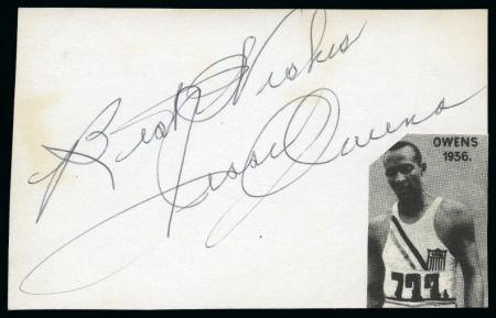 Stamp of Olympics » 1936 Berlin » Documents, Programmes, Tickets, etc. AUTOGRAPHS: Jesse Owens signature on piece of card