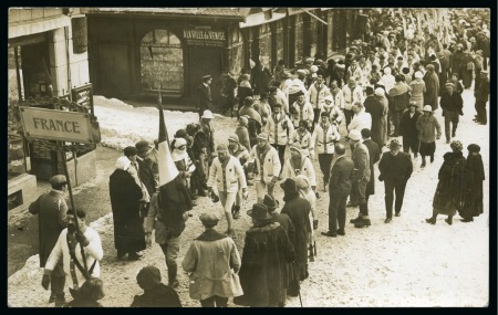 Stamp of Olympics » 1924 Chamonix POSTCARDS: Collection of 39 Chamonix postcards incl. photo postcard of the French team parading through the town in the Opening Ceremony
