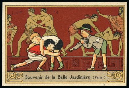 Stamp of Olympics » 1924 Paris » Postcards "Belle Jardinière" group of 5 comical postcards with young boys recreating Olympic events