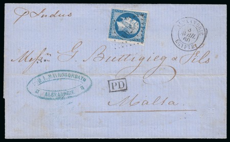Stamp of Egypt » French Post Offices » Alexandria 1860 (3.4) Letter from Alexandria to Malta, franked