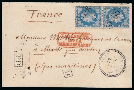 Stamp of Egypt » French Post Offices » Suez 1869 (18.3) Envelope from Suez to Menton, France, franked