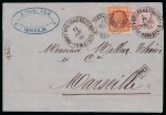 Stamp of Egypt » French Post Offices » Mixed Frankings 1869 (12.11) Cover from Ismalia via Alexandria to Marseille,