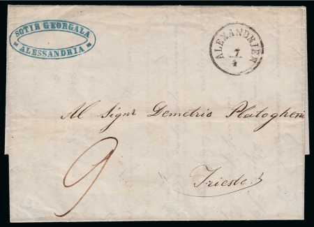 Stamp of Egypt » Austrian Post Offices » Alexandria 1852 (7.4) Folded stampless entire forwarded with blue