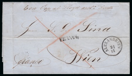 Stamp of Egypt » Austrian Post Offices » Alexandria 1855 (21.11) Folded stampless entire to Vienna, through