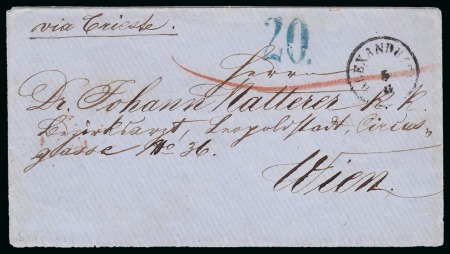 Stamp of Egypt » Austrian Post Offices » Alexandria 1867 (5.8) Stampless envelope to Vienna, bearing “ALEXANDRIEN/5.8”