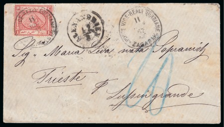 Stamp of Egypt » Austrian Post Offices » Mixed Frankings 1867 (11.8) Envelope from Zagazig via Trieste to Lussimgrande, Croatia, with Egypt 2nd Issue 1867 1pi. Penasson tied by Zagasik cds