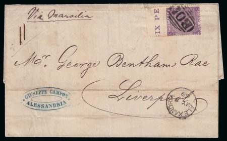 Stamp of Egypt » British Post Offices » Alexandria 1869 (8.5) Letter from Alexandria to Liverpool, franked