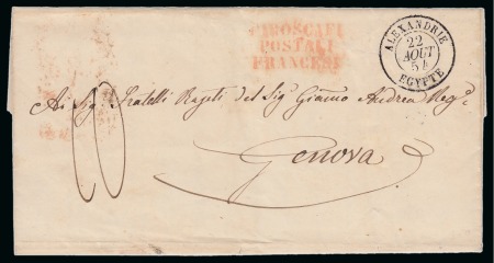 Stamp of Egypt » Italian Post Offices » Alexandria 1854 (22.8) Folded letter from Alexandria to Genoa, showing bold, French PO type II “Alexandrie 22 Aout 54 Egypte” cds