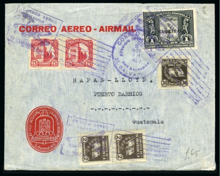 Stamp of Olympics » 1936 Berlin » Vignettes 1936 Printed North German Lloyd airmail cover from El Salvador to Guatemala, showing Olympic vignette imprinted in red