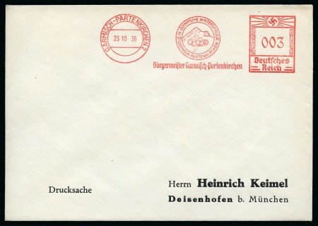 Stamp of Olympics » 1936 Garmisch-Partenkirchen 1936 Garmisch-Partenkirchen Olympics 3pf machine frank on an envelope