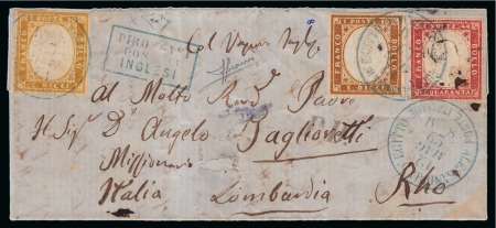 Stamp of Egypt » Italian Post Offices » Alexandria 1863 (12.5) Entire letter to Lombardy franked Sardinia 1855-63 10c. bistre-yellow, 10c. bistre-brown and 40c. rose-carmine