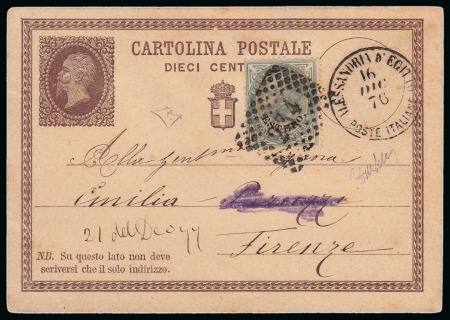 Stamp of Egypt » Italian Post Offices » Alexandria 1876 (16.12) Post Card with 10 c. routed from Alexandria