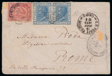 Stamp of Egypt » Italian Post Offices » Mixed Frankings 1872 (18.3) Small neat envelope from Cairo via Alexandria to Rome, franked with Egypt 3rd Issue 1pi. and two Italy 1867 Issue 20c