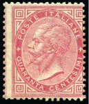Stamp of Italy 1863, 40 c. rosa carminio, tiratura di Torino, nuovo con gomma integra, 