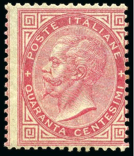Stamp of Italy 1863, 40 c. rosa carminio, tiratura di Torino, nuovo con gomma integra, 