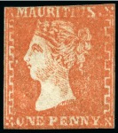 Stamp of Mauritius » 1859 Dardenne Issue (SG 41-44) 1859 Dardenne 1d. vermilion unused, no margins, showing papermaker's watermark