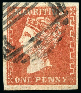 Stamp of Mauritius » 1859 Dardenne Issue (SG 41-44) 1859 Dardenne 1d. group of 6 in different shades from pale vermilion to deep red, various faults