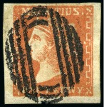 Stamp of Mauritius » 1859 Dardenne Issue (SG 41-44) 1859 Dardenne 1d. group of 6 in different shades from pale vermilion to deep red, various faults