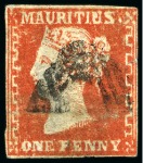 Stamp of Mauritius » 1859 Dardenne Issue (SG 41-44) 1859 Dardenne 1d. group of 6 in different shades from pale vermilion to deep red, various faults