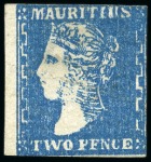 Stamp of Mauritius » 1859 Dardenne Issue (SG 41-44) 1859 Dardenne 2d. blue with HEAVY RETOUCH ON NECK variety
