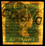 Stamp of Mauritius » 1859 Dardenne Issue (SG 41-44) 1859 Dardenne 2d. pale blue, position 58 showing "feather" flaw below "TWO", used with large to huge margins